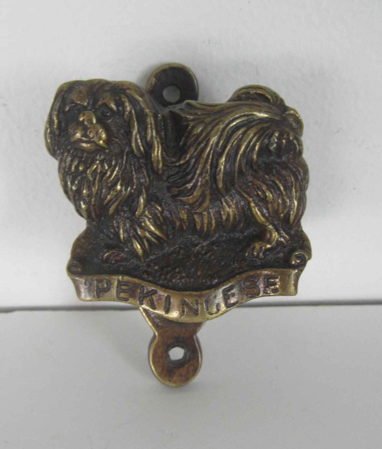 Antique Brass Pekingese Dog Door Knocker Circa 1880s