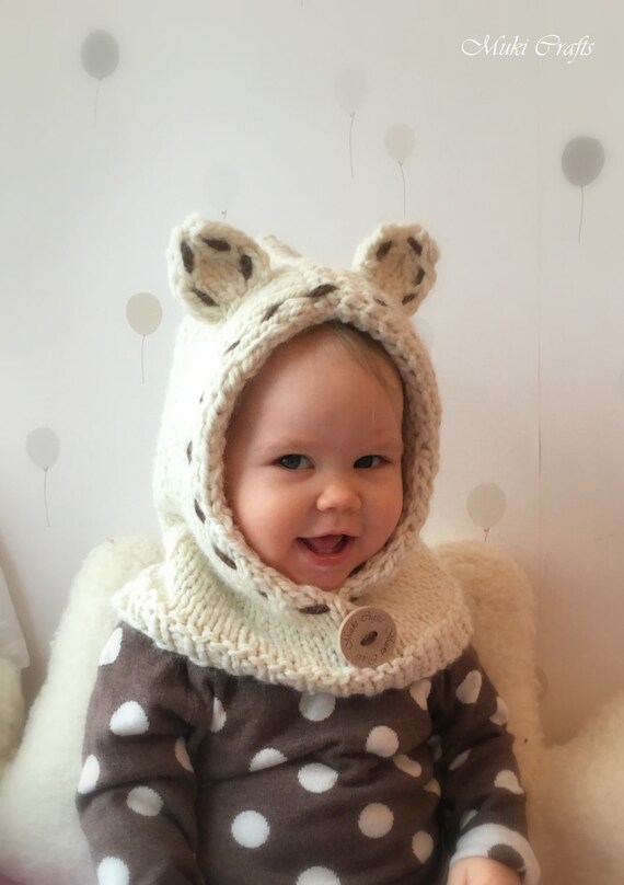 KNITTING PATTERN polar bear hooded cowl Popi baby toddler