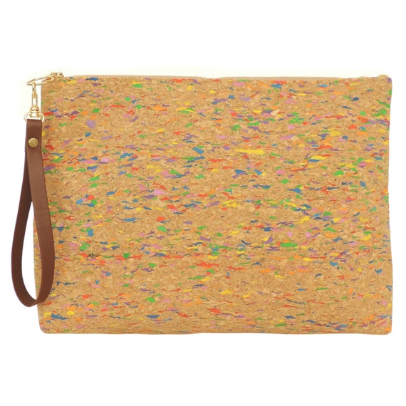 Multicolored Cork Clutch Bag Oversize Wristlet Eco Friendly by