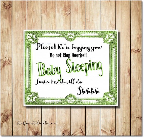 items-similar-to-baby-sleeping-printable-sign-8x10-white-green-knock