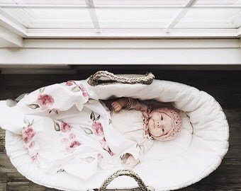 Organic Baby Swaddle Blanket - Watercolor Floral Swaddle | the Kate | Exclusive print to Finn & Olive