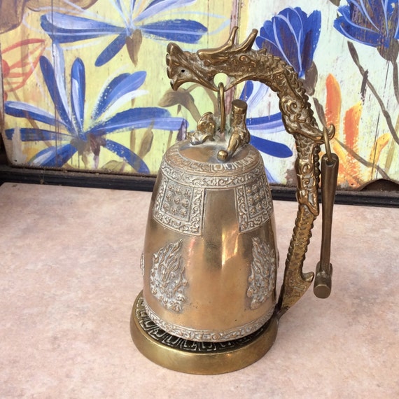 Vintage Dragon Hanging Brass Gong Bell with Mallet