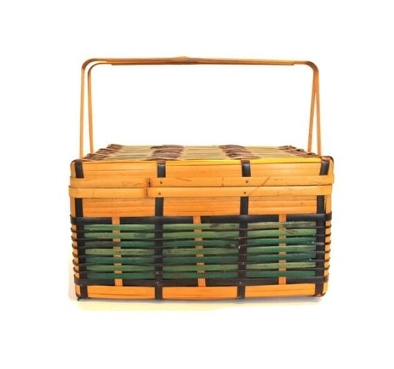 Vintage Bamboo Picnic Basket with Handles