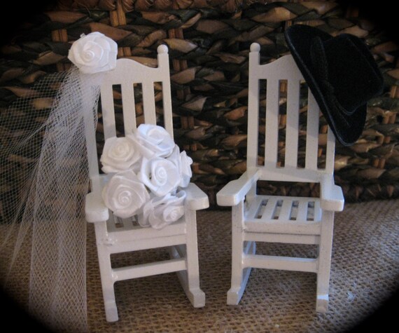 Country Western Cowboy Themed Mini Rocking Chair Cake Topper with Cowboy Hats