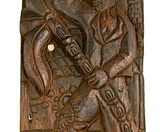 Vintage Brazilian Folk Art Carved Wood Wall Hanging: Coconut Cutter