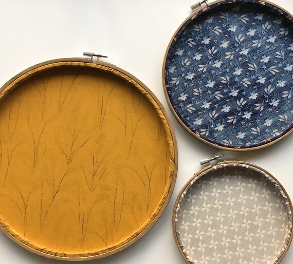 Fabric Hoop Art Set of 3 Embroidery Hoop Art Wheat by FeandFran