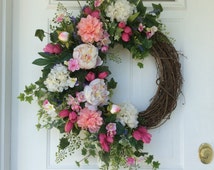 Summer Wreath-Spring Wreath-Hydrangea Wreath-Garden Wreath-Summer Wreath for Door-Designer Wreath-French Country-Peony Wreath-Wedding Decor