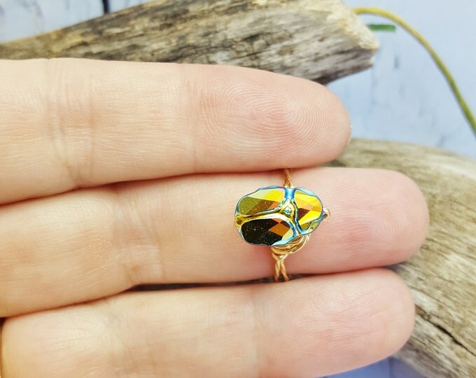 Egyptian Scarab Ring ~ Knuckle Ring, Midi Ring ~ Egyptian Jewelry For Women ~ Gold Stacking Ring, 14K Gold Wire Wrap Ring ~ 15th Anniversary