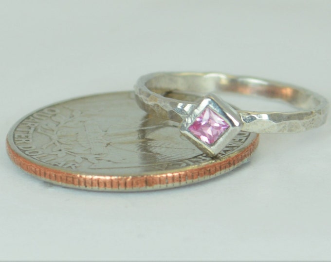 Square Pink Tourmaline Ring, Tourmaline White Gold Ring, Octobers Birthstone Ring, Square Stone Mothers Ring, Square Stone Ring