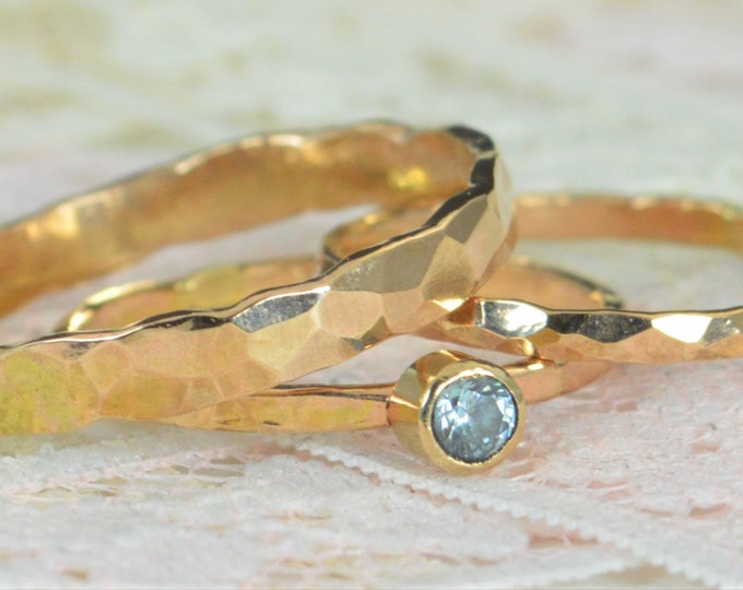 Aquamarine Engagement Ring, Solid 14k Gold, Aquamarine Wedding Ring Set, Rustic Wedding Ring Set, March Birthstone, 14k Aquamarine Ring
