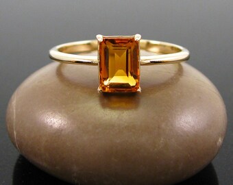 citrine ring, Citrine Ring 14k gold ring size 3 4 5 6 - solid gold citrine ring - November Birthstone Ring - genuine citrine emerald 7x5
