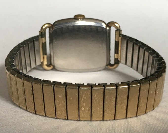 Storewide 25% Off SALE Vintage 10k Gold Filled Mechanical Date Mark Bulova Watch Featuring Square Art Deco Bezel