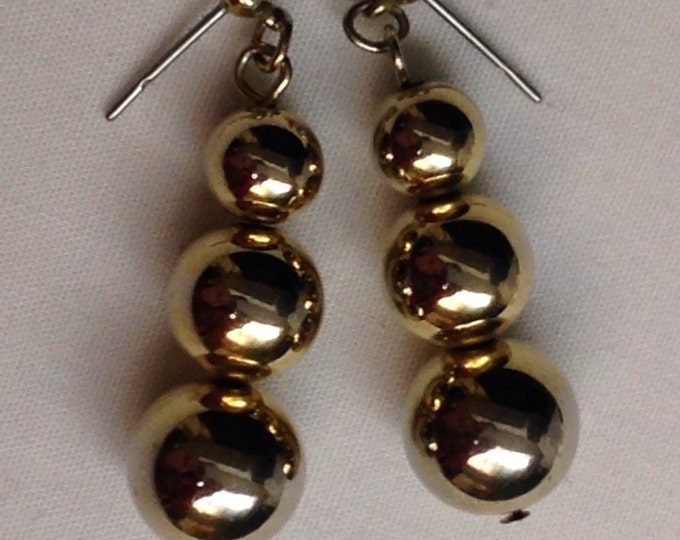 Storewide 25% Off SALE Vintage Gold Tone Graduated Beaded Designer Pierced Earrings Featuring Metal Pearl Style Design