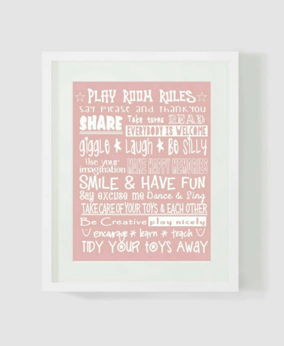 Items Similar To Play Room Rules, Kid's Wall Art, Girl's Bedroom Inspo 