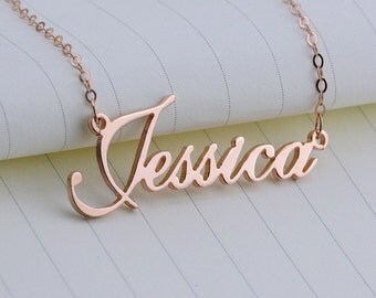 Rose Gold Name Necklace,Cursive Nameplate Necklace,Personalized Nameplate Necklace,Custom Name Necklace,Name Pendant,Bridesmaid Gift