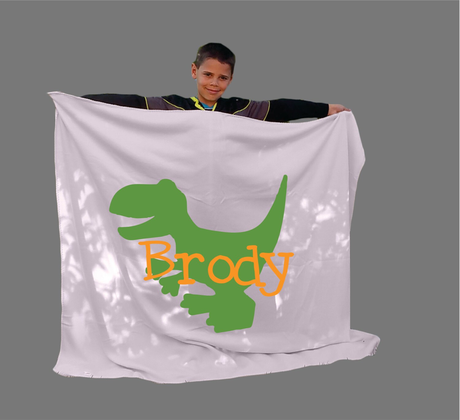 Personalized Children's Green Dinosaur Blanket by 5MonkeysDesigns