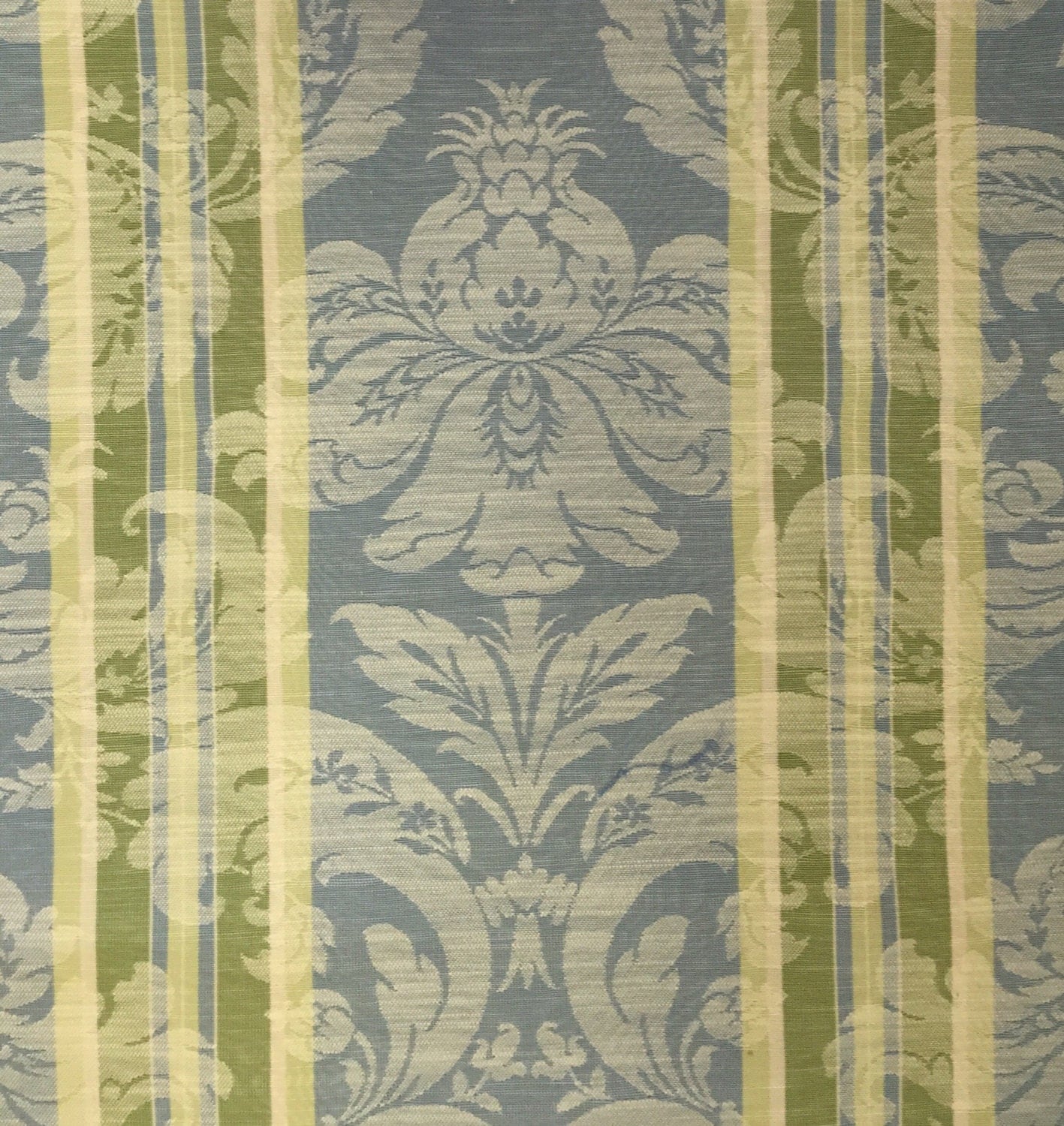 Aqua Blue Striped Damask Drapery Fabric Upholstery Fabric