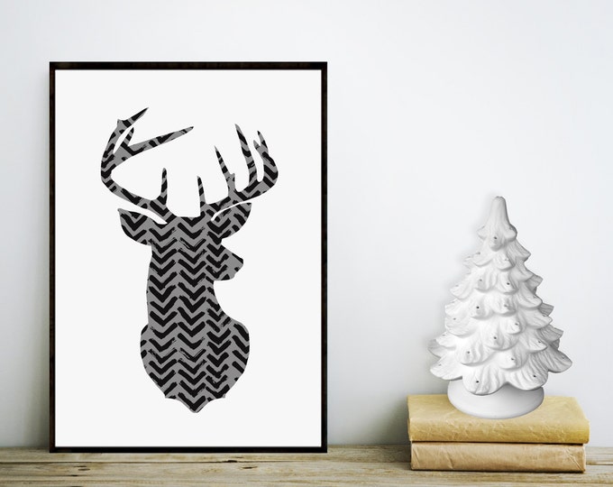 Deer Art - Christmas Winter Print - Masculine Feel - Reindeer Decor