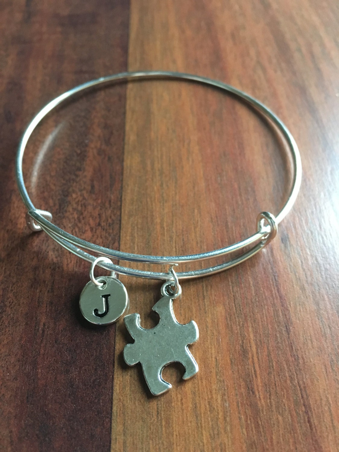 Jigsaw Puzzle initial Bracelet Jigsaw Puzzle Jewelry Silver