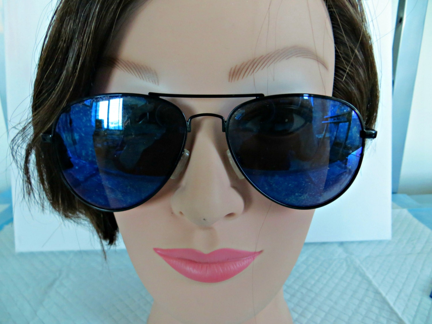 Vintage Sunglasses Marc New York 1990s Aviator Style Blue