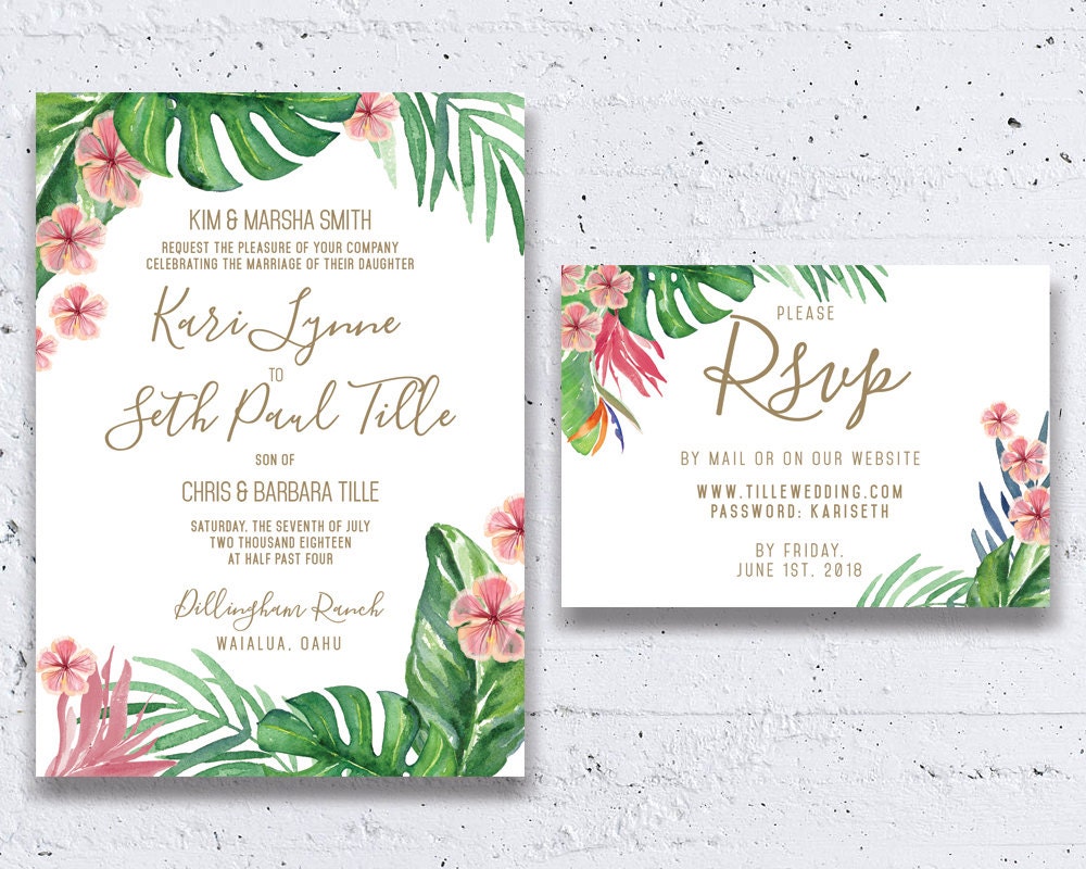 Tropical Wedding Invitation Beach Wedding By Heartwoodpaperie