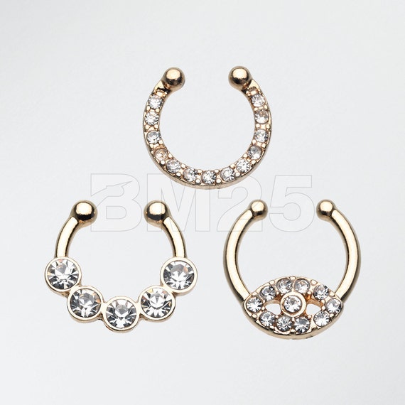 3 Pcs of Golden Sparkle Fake Septum Value Pack