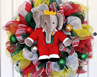 Babar the Elephant Wreath, Gray Elephant Wreath, Elephant Decor