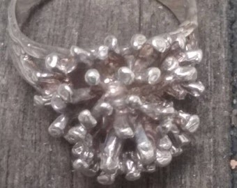 Sterling Silver Flower Ring Mid Century Modernist Brutalist Style