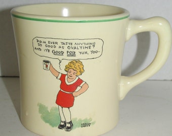 Vintage OVALTINE Mug with Little Orphan Annie and Sandy / The Wander Co / Harold Gray