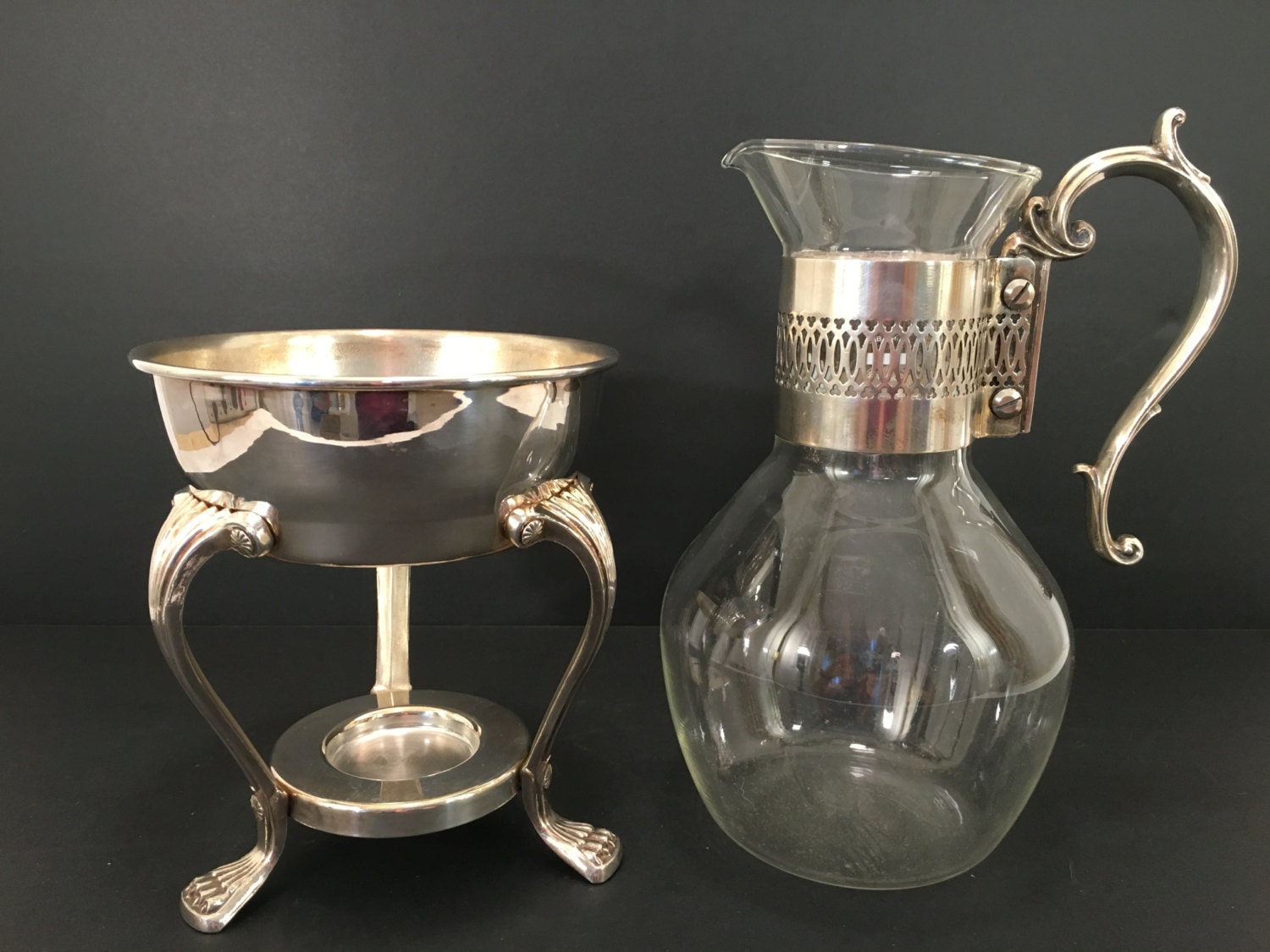 Vintage Silverplate Coffee Carafe with Warming Stand Glass