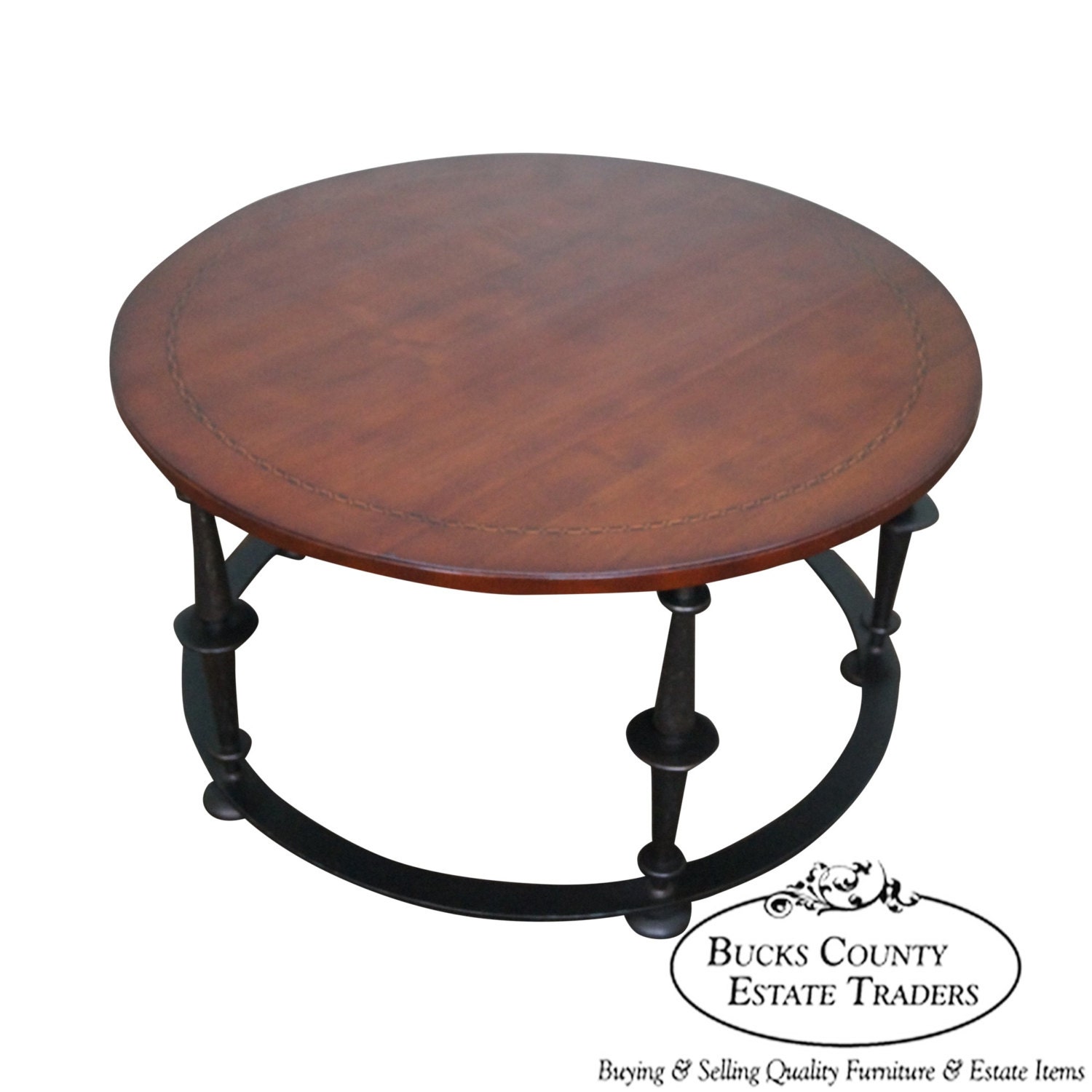 Baker Furniture Co. Round Iron Base Mahogany Coffee Table Haute Juice