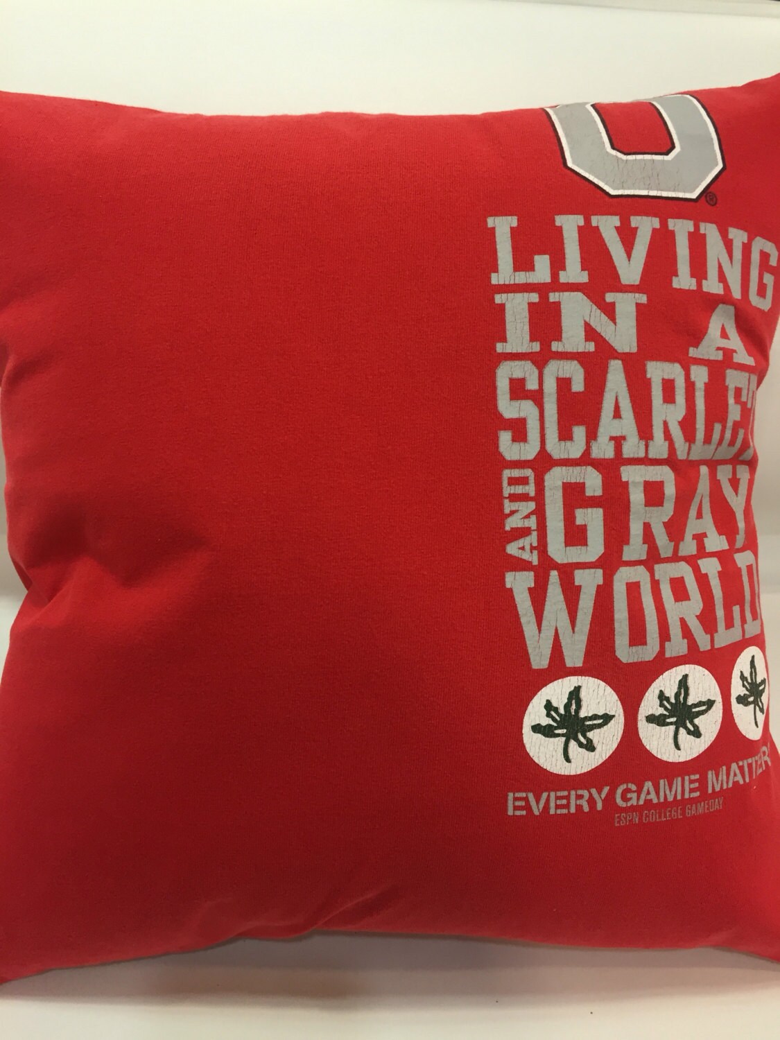 Columbus Ohio university TShirt Pillow 16x16 Upcycled One of
