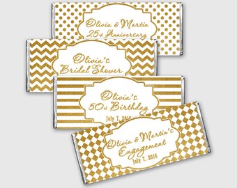 Gold Design Regular Chocolate Bar Wrapper, Customized Candy Label - Gold & White Geometric Design - Printable PDF, DIY Print - #GDS