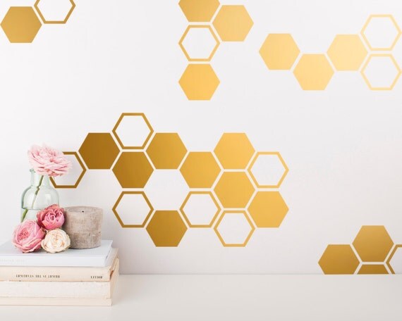 Gold Honeycomb Wall Decals Hexagon Vinyl Wall by KennaSatoDesigns