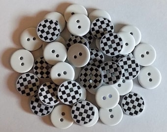 20 Black and White Checker Buttons - #R-00016