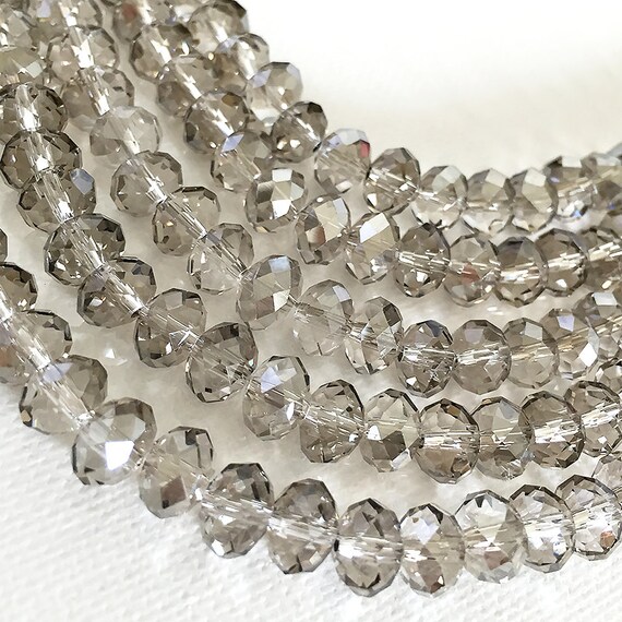 35 Faceted Crystal Beads 8x6mm Chinese Crystal Metallic Grey