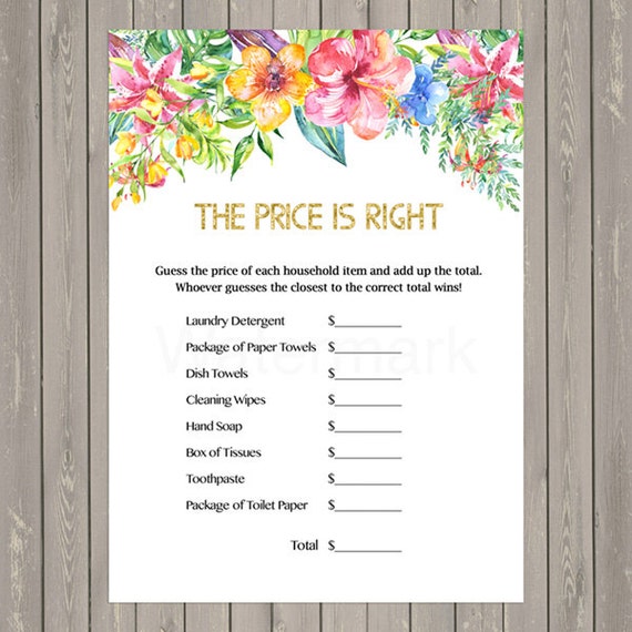 Bridal Shower The Price is Right Bridal Shower Game, Floral Bridal Shower Price is Right