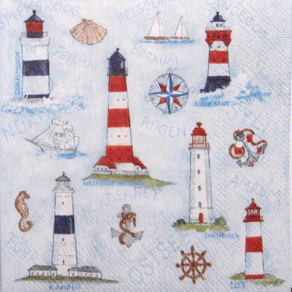 Lighthouse Nautical Paper Napkins for Decoupage set of 3