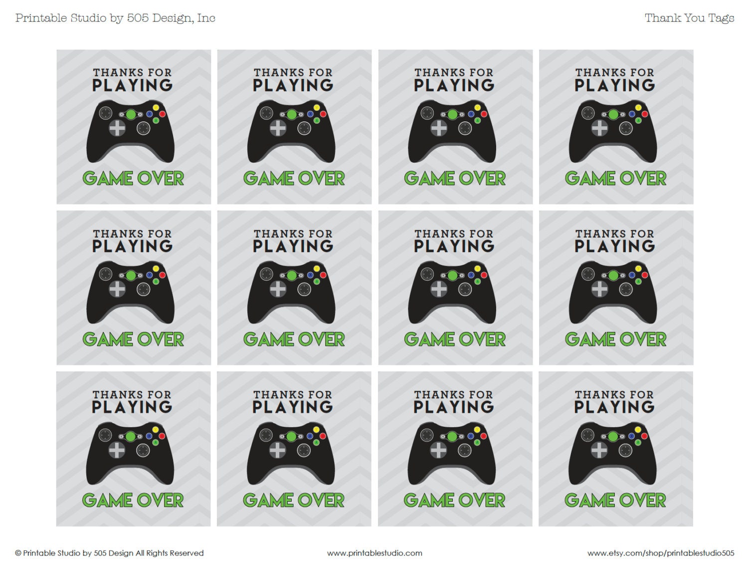 Game Over Thank You Tags with Black Controller Printable