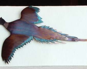 Flame painted copper Pheasant, pin