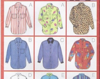 Ladies' oversized button-down shirt pattern with collar options in Misses' sizes 8-12 Butterick 5277 UNCUT & FF (1997) K0563