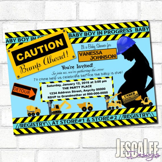 Construction Baby Shower Invitation Dumptruck Party Invite