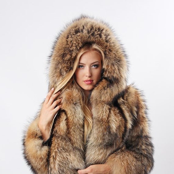 Real raccoon fur jacket / Real fur coat