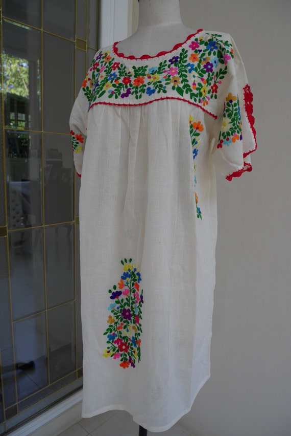 Oaxacan style Hand Embroidery Mexican Tunic Vintage Inspired