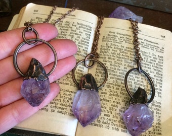 Raw Crystal Necklace Raw Amethyst Necklace Large Rough Amethyst Jewelry Gypsy Jewelry Boho Necklace Long Layering Bohemian Birthstone Druzy