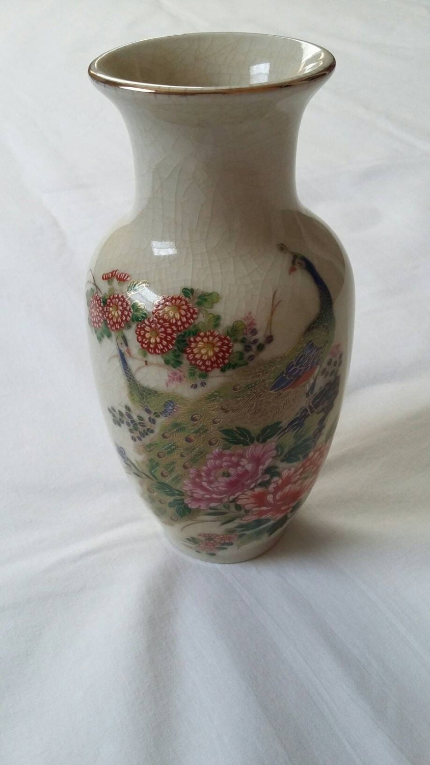 Vintage UCGC Japan Peacock Floral Vase with FREE by JLCdream