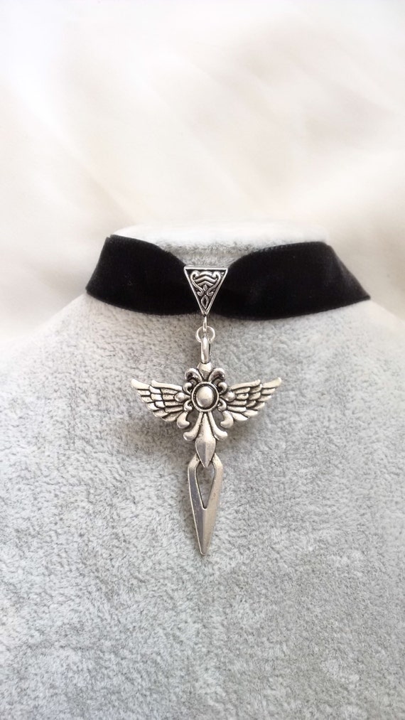 Necklace - Choker - Cross Choker - Winged Cross Choker - Freedom Choker - Gothic Choker - by BohemienneLily steampunk buy now online