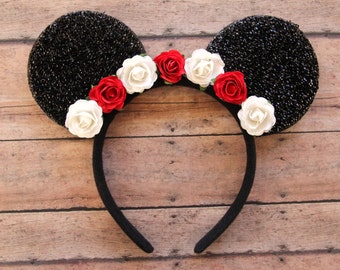 Flower Mickey Ears, Floral Mickey Ears, Christmas Mickey Ears, Holiday Mickey Ears, Flower Mouse Ears, Disney Ears, Disneyland Ears, Ears