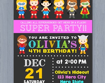 SUPERHERO Girl Invitation, SUPERHERO Girl Birthday Invitation, Girl Superhero Invitation, DC Superhero Girls Invitation