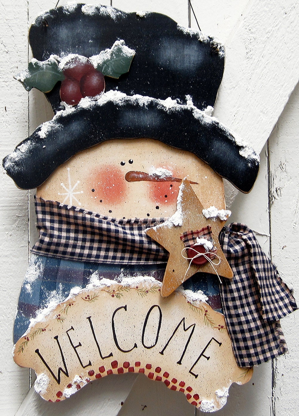 Snowman Door Hanger Snowman Christmas Outdoor Primitive